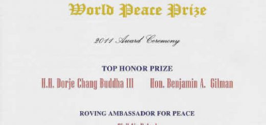 H.H.第三世多杰羌佛獲得世界和平獎最高榮譽獎